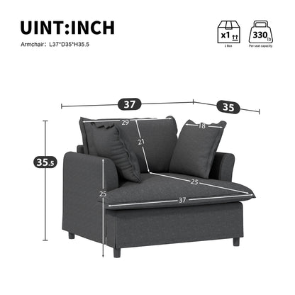 Oversized Single Seat Sofa Module For Modular Sectional Wide Seat, Armchair With Pillows Modern Upholstered Comfy Single Couch Lounge - Gray