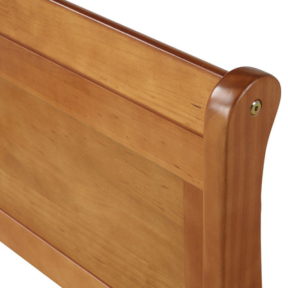 Twin Platform Bed Frame Mattress Foundation Sleigh Bed With Headboard, Footboard, Slat Support - Oak