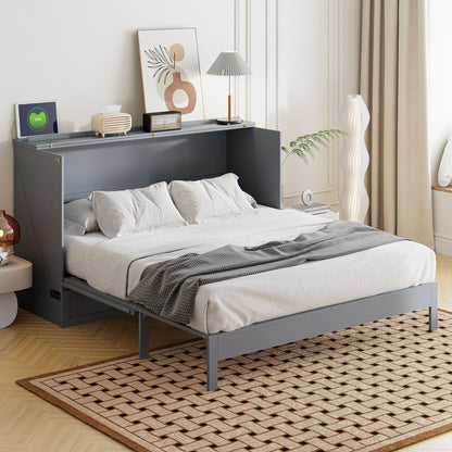 Queen Size Murphy Bed With Large Drawers - Gray