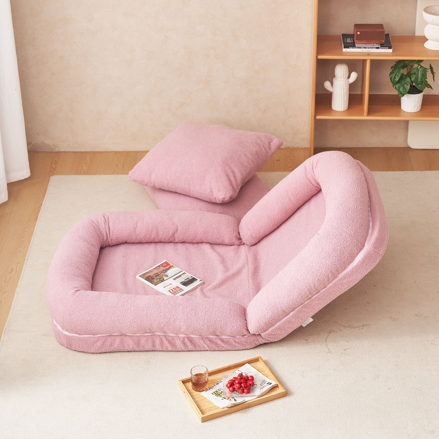 Triple Fold Pink Down Sofa Bed - Pink