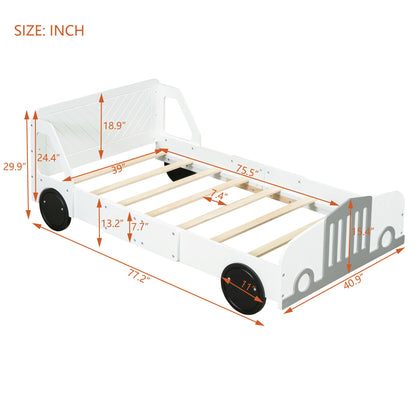Twin Size Car Shaped Platform Bed With Wheels - White