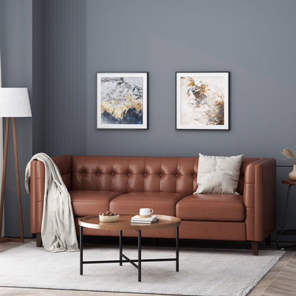 Comfy 3 Seat Sofa With Tufted Back, Modern For Living Room - Light Brown
