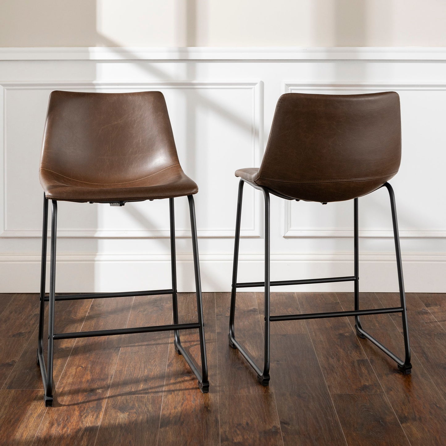 Industrial Faux Leather Counter Stools (Set of 2) - Brown
