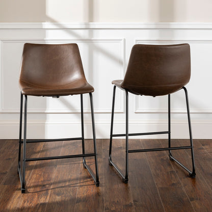 Industrial Faux Leather Counter Stools (Set of 2) - Brown