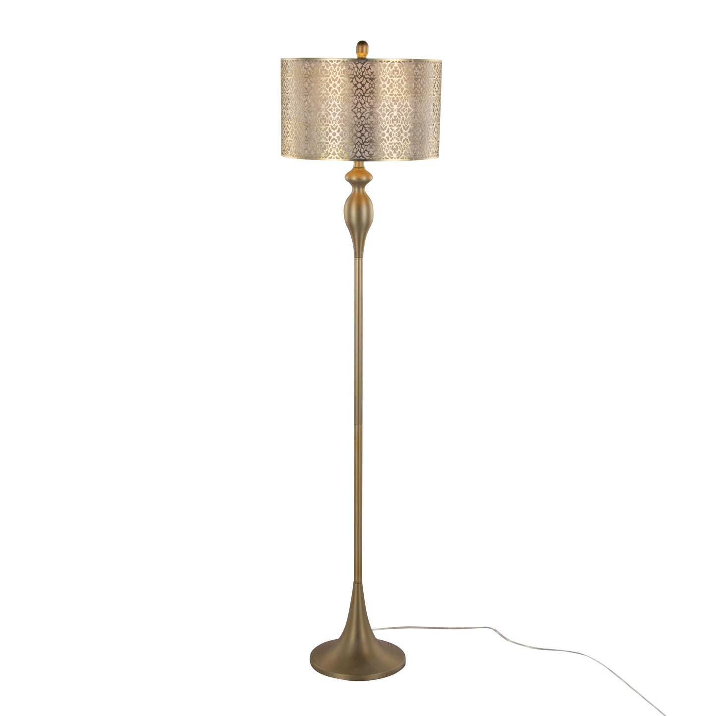 Ashland - Contemporary Floor Lamp With Laser Cut - Gold / Off White