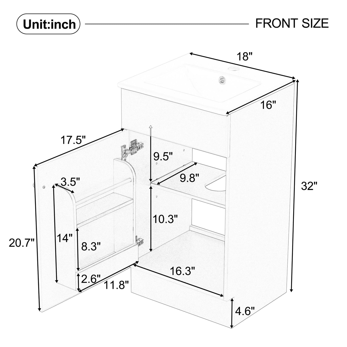 18" Bathroom Vanity With Sink, & Ceramic Cabinet With Adjustable Shelf - Green