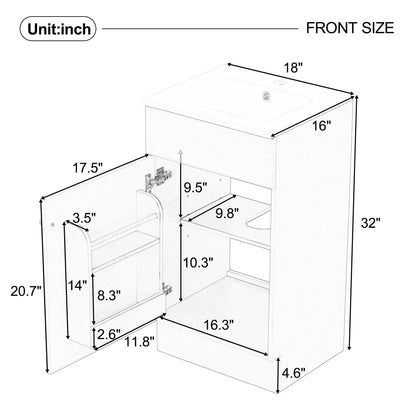 18" Bathroom Vanity With Sink, & Ceramic Cabinet With Adjustable Shelf - Green