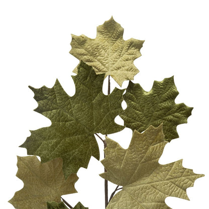 Velvet Maple Leaf Spray, Botanicals Decor For Harvest Festival Fall Festival & Thanksgiving Table Decorations (Set of 6) - Green