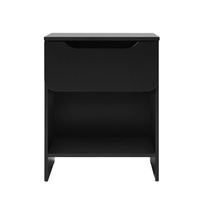 Modern Minimalist 1 Drawer Nightstand With Cubby - Black