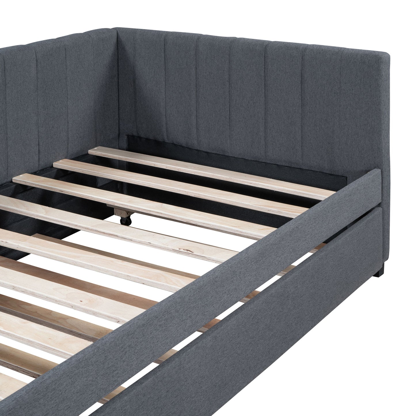 Upholstered Daybed With Trundle Twin Size Sofa Bed Frame No Box Spring Needed, Linen - Gray