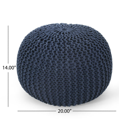 Bordeaux - Knitted Cotton Round Pouf Ottoman And Floor Cushion - Navy Blue