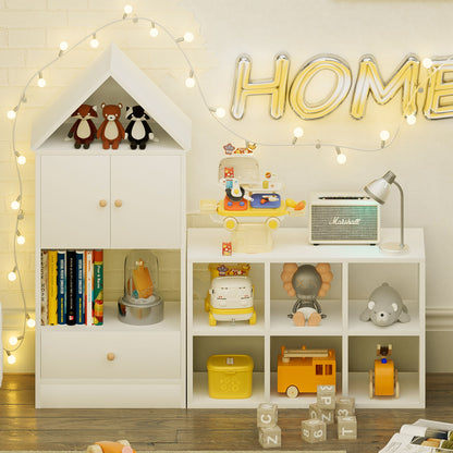 Versatile Kids Bookshelf With House-Shaped Design Multifunctional Storage, Durable - White