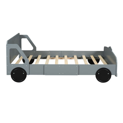 Full Size Car Shaped Platform Bed With Wheels - Gray