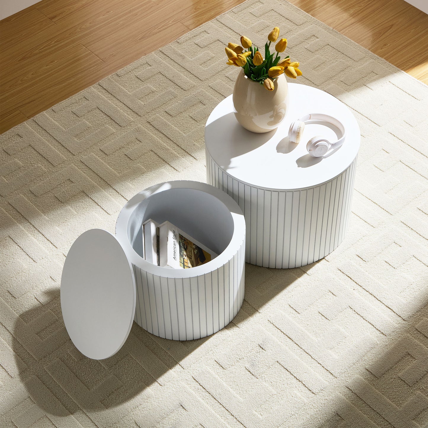 Premium Nested Table Set 2 Pieces, Coffee Table Set For Living Room - White