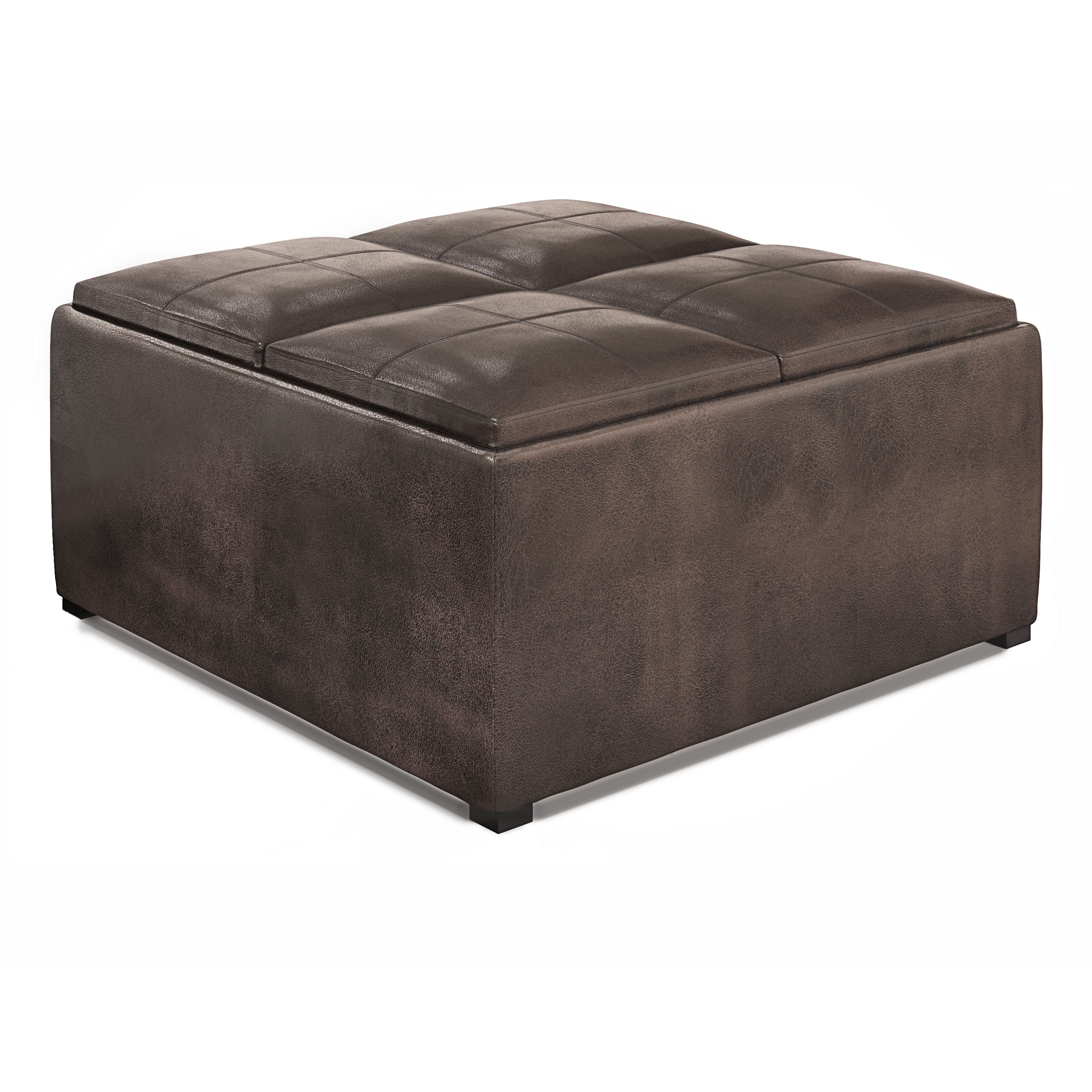 Avalon - Square Coffee Table Storage Ottoman - Distressed Brown