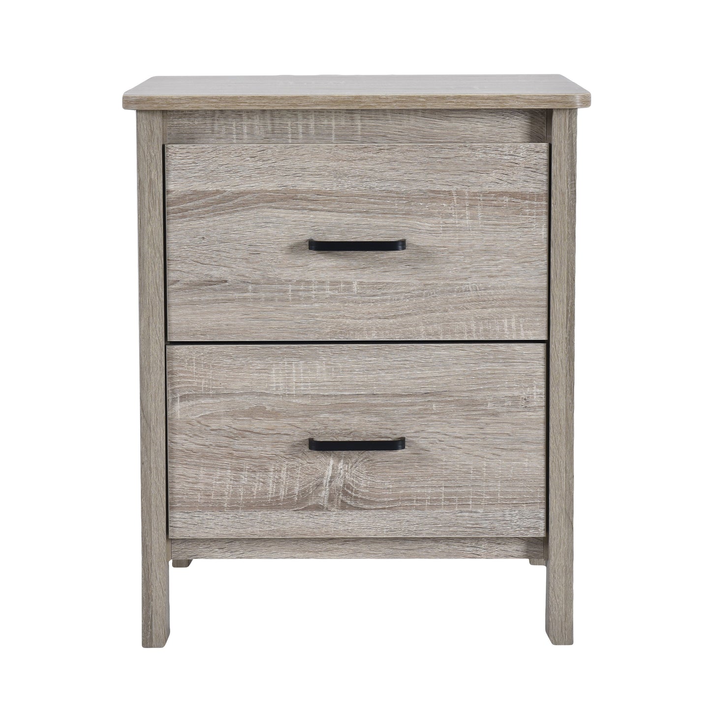 Wood Nightstand With 2 Drawers And Metal Handle - Oak