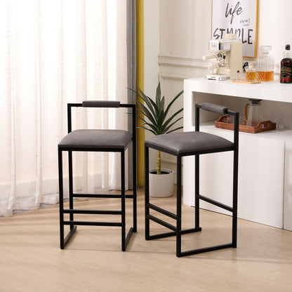 Modern Armless Metal Legs Kitchen Island Stools With Back Upholstered Chairs 2 Piece Set - Gray