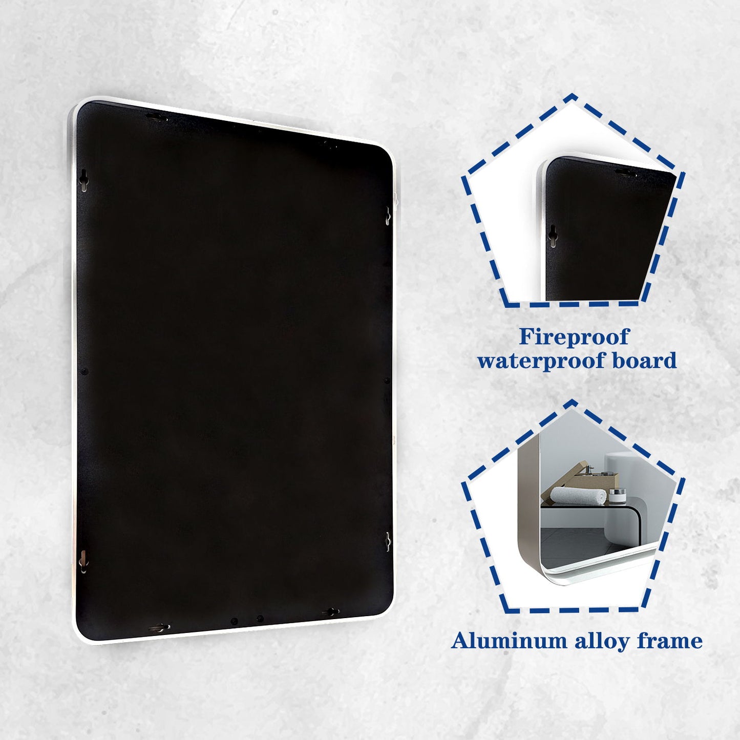 30X20" Rounded Corner Rectangle Bathroom Mirror For Wall Metal Frame Deep Set Design Hangs Wall Mounted Bathroom Mirror (Horizontal & Vertical) - Glossy Brushed Silver