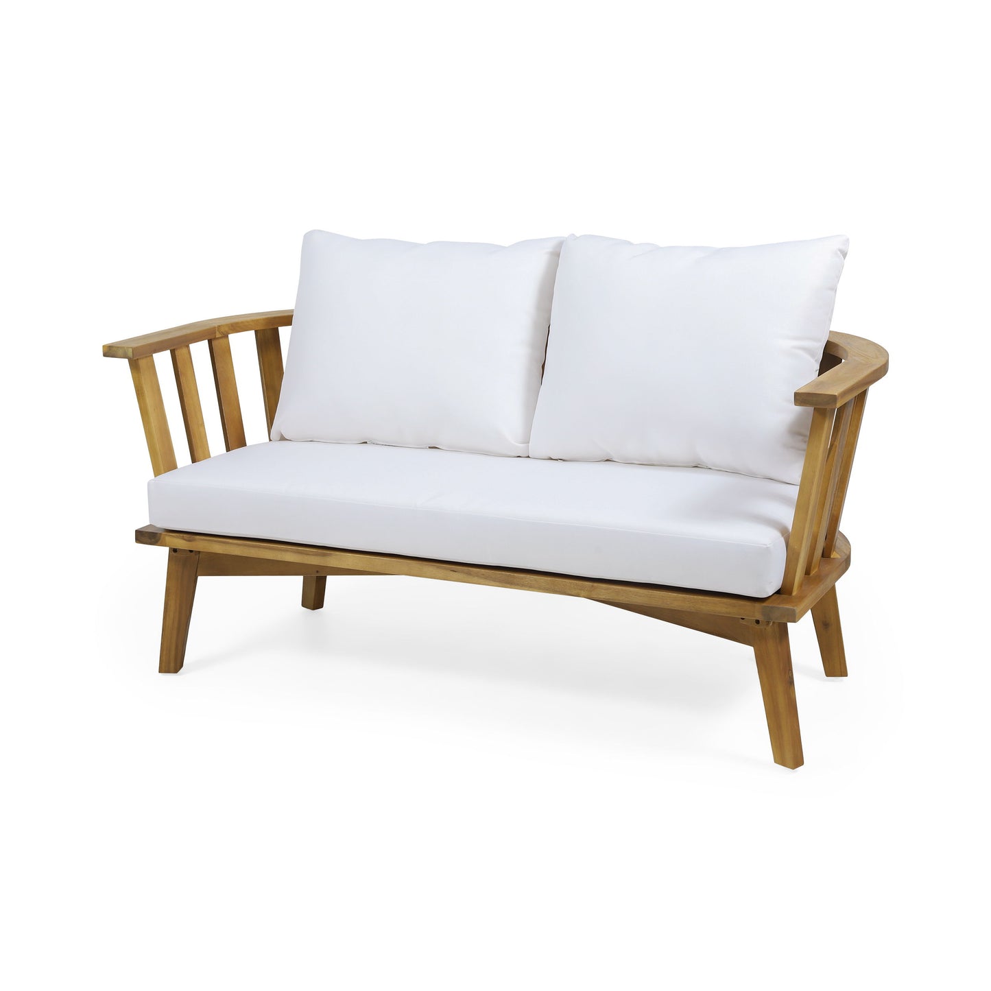 4 Pieces Acacia Wood Patio Furniture Set, Outdoor Furniture With Coffee Table, Patio Conversation Set Deep Seating With Soft Cushion, Porch Chairs For Backyard Porch Balcony - Teak / White