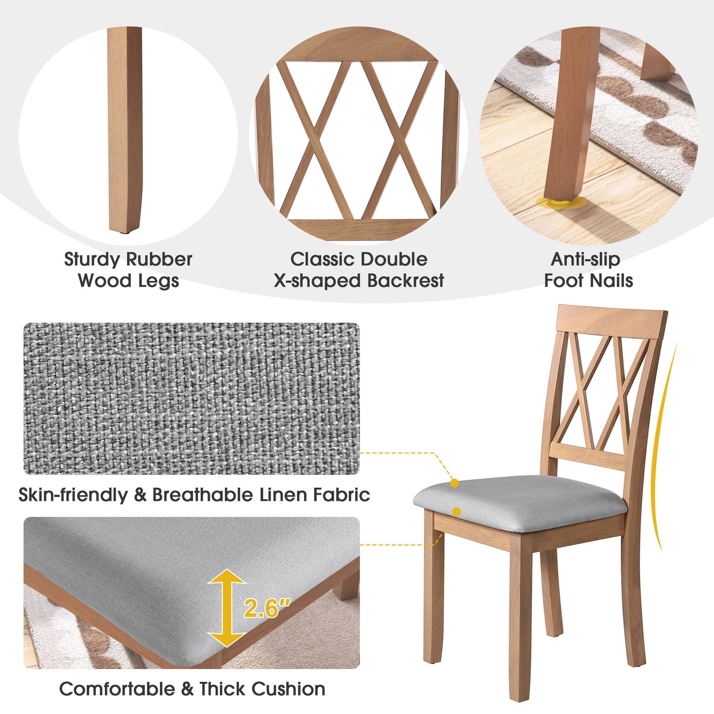 3 Piece Kitchen Dining Set With Drop Leaf Dining Table And 2 Dining Upholstered Chairs, Dining Room Set For Small Places - Natural