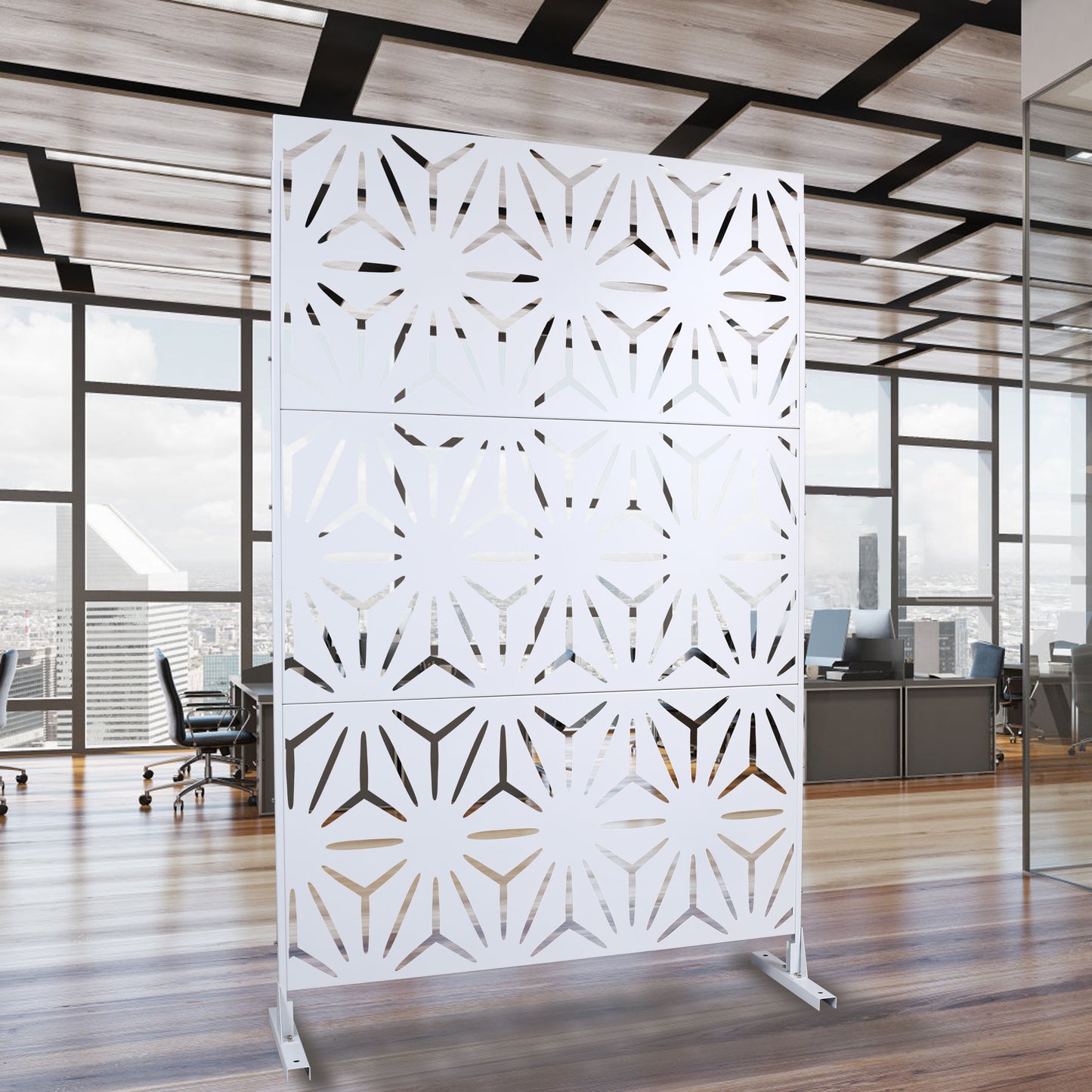 Outdoor & Indoor Metal Privacy Screen, Freestanding Decorative Panels For Deck, Balcony, Patio, Lawn, And Garden - White