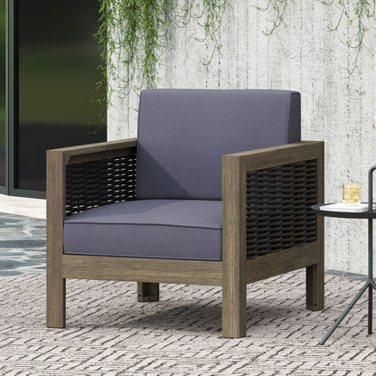 Outdoor Club Chair With Wicker Accents And Water Resistant Cushions - Gray