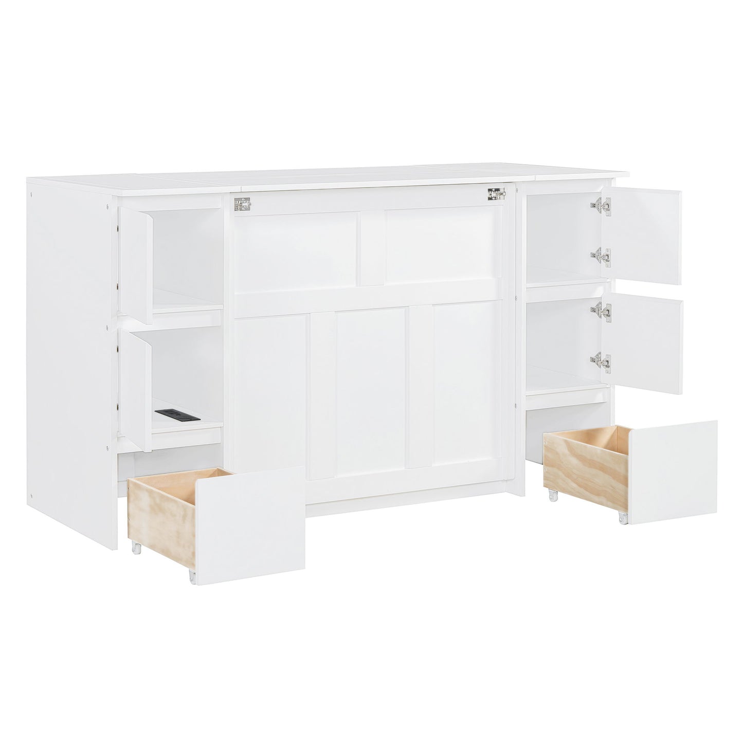 Twin Size Murphy Bed With Drawers, Cabinets, And USB Ports - White