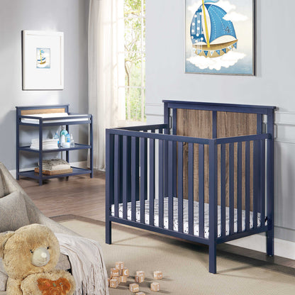 Connelly - Mini Crib With Mattress Pad Midnight - Blue / Vintage Walnut