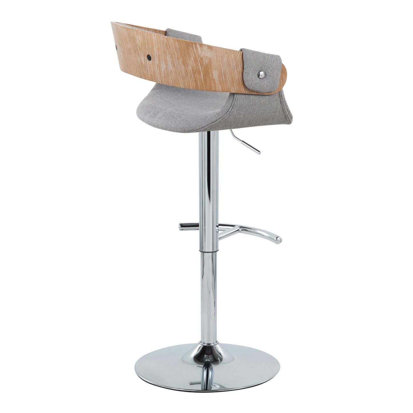 Elisa - Mid-Century Modern Adjustable Barstool With Swivel With Rounded T Footrest (Set of 2) - Chrome / Whitewashed / Gray