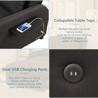 3 In 1 Pull Out Sofa Sleeper With Wing Table And USB Charge - Black
