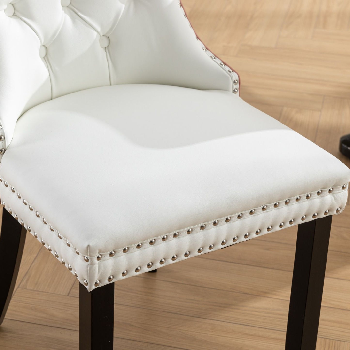 Nikki - Modern, High-End Tufted Solid Wood Contemporary And Velvet Upholstered Dining Chair With Wood Legs Nailhead Trim (Set of 2) - White / Pink