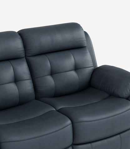 Genuine Leather Non-Power Reclining Sofa With Drop Down Table, Stainless Steel Cupholders And Magazine Bag - Blue