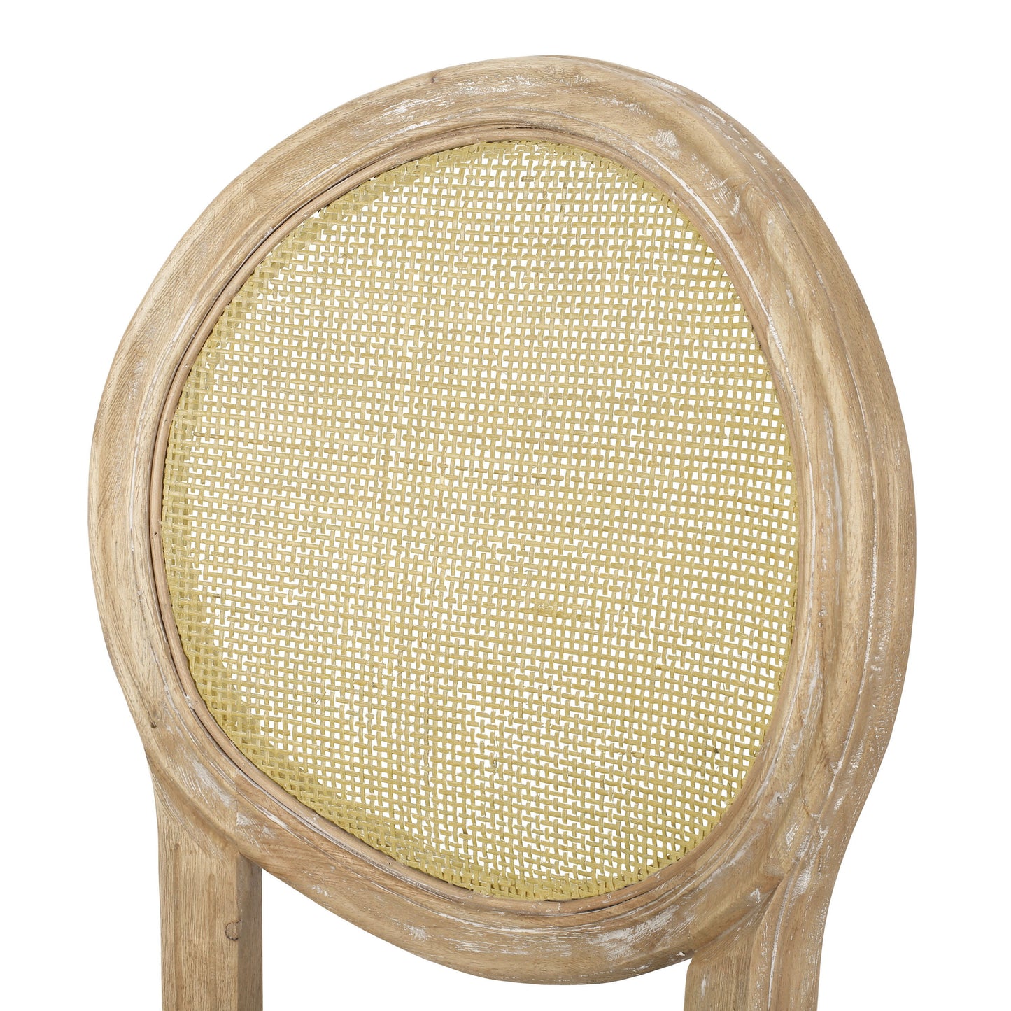 Country Chic Bar Stools (Set of 2) With Rattan Backrest And Upholstered Seat - Beige / Natural