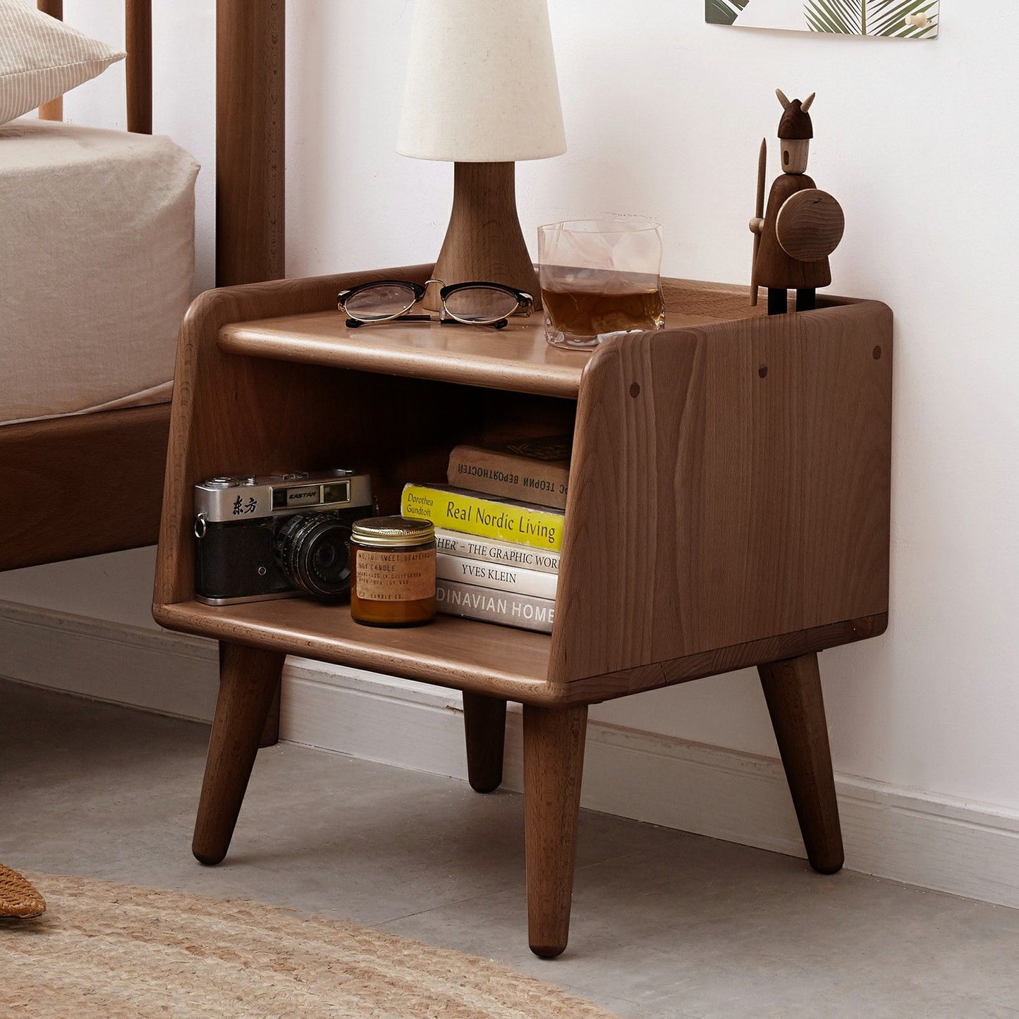Bedside Cabinet, Modern Simple Nightstands European Beech - Brown