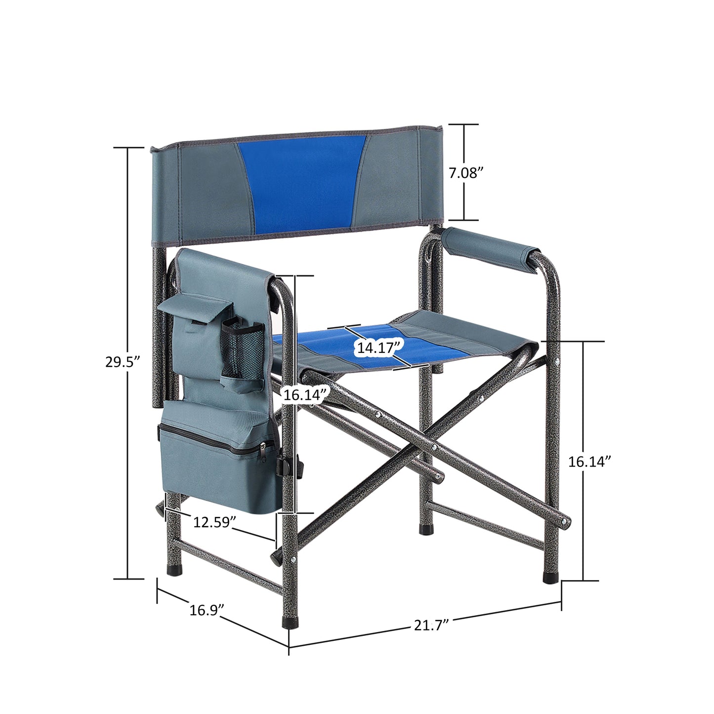 Padded Folding Outdoor Chairs With Storage Pockets (Set of 2), Lightweight Oversized Directors Chair For Indoor, Outdoor Camping, Picnics And Fishing - Blue / Gray
