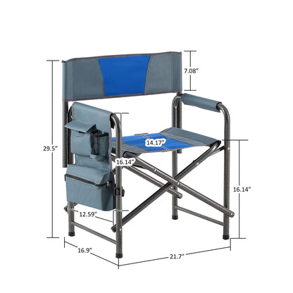 Padded Folding Outdoor Chairs With Storage Pockets (Set of 2), Lightweight Oversized Directors Chair For Indoor, Outdoor Camping, Picnics And Fishing - Blue / Gray