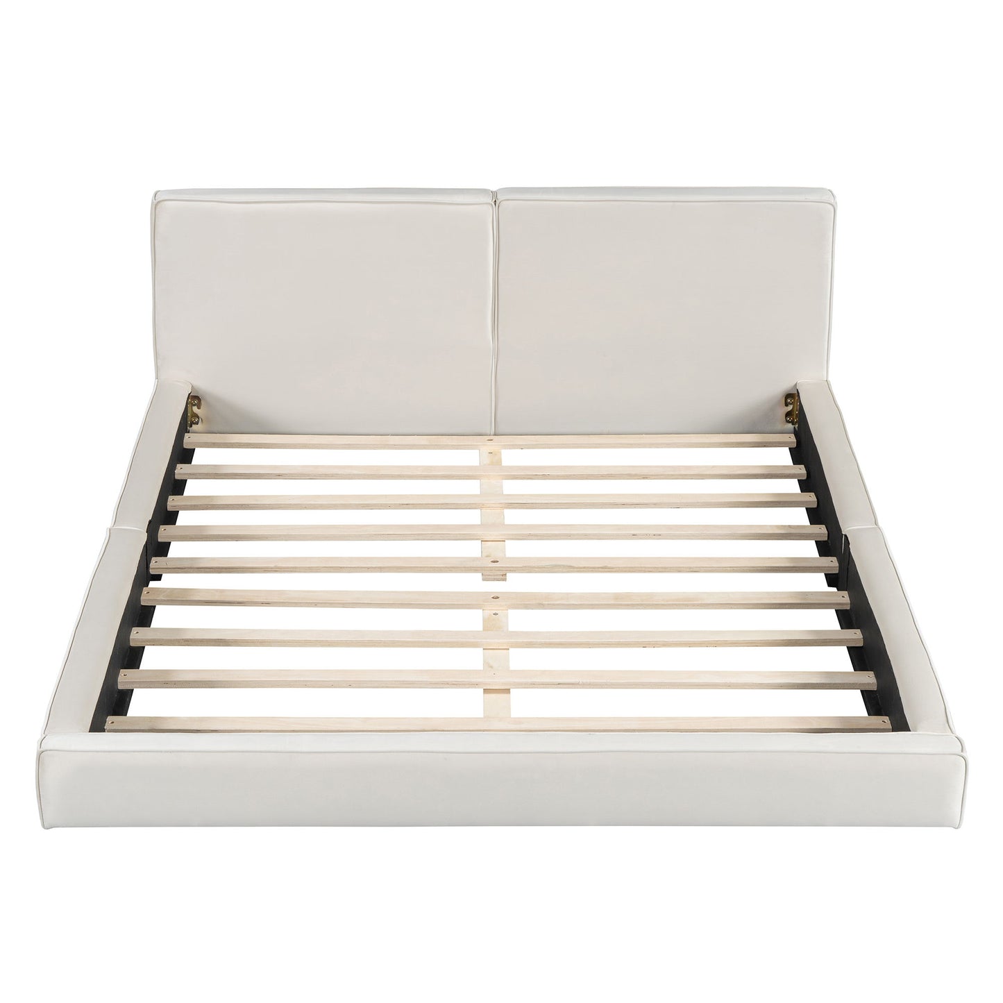 Queen Size Upholstered Platform Bed, Grounded Bed With Solid Frame - Beige
