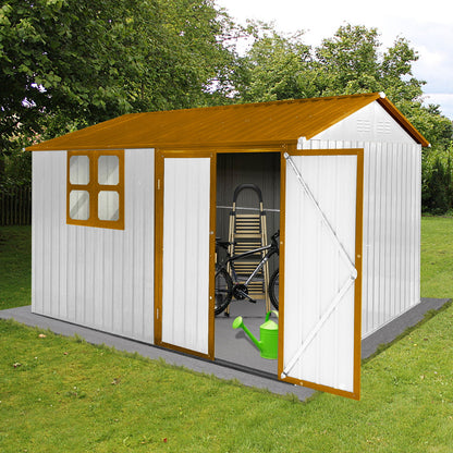 10'x8' Garden Sheds Outdoor Storage Sheds With Window - White / Yellow