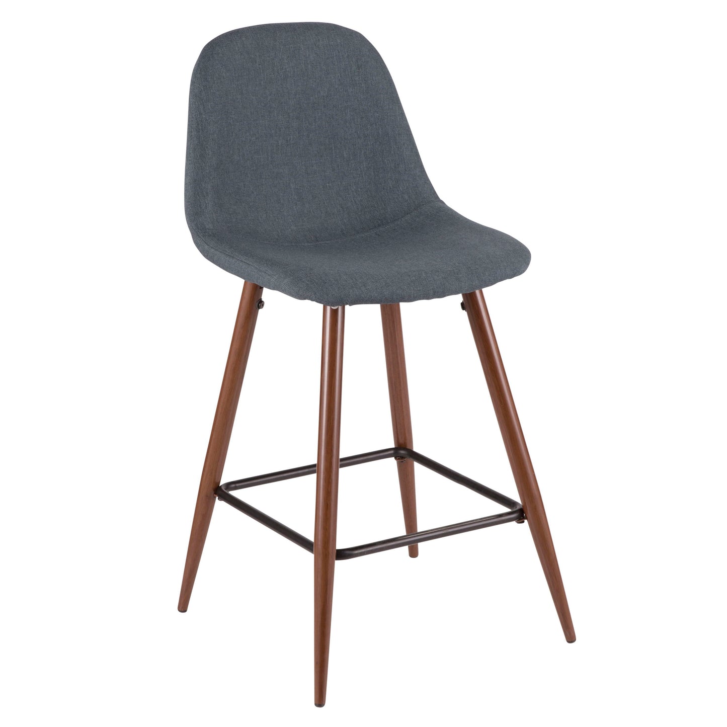 Pebble - Mid-Century Modern Counter Stool (Set of 2) - Walnut / Blue