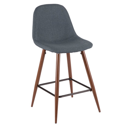 Pebble - Mid-Century Modern Counter Stool (Set of 2) - Walnut / Blue