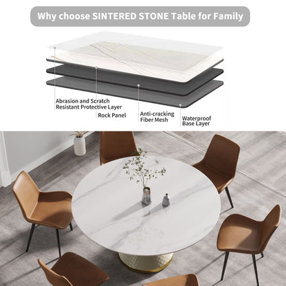 59.05" Modern Artificial Stone Round Carbon Steel Base Dining Table, Can Accommodate 6 People - White