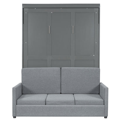Full Size Murphy Wall Bed With Cushion - Gray