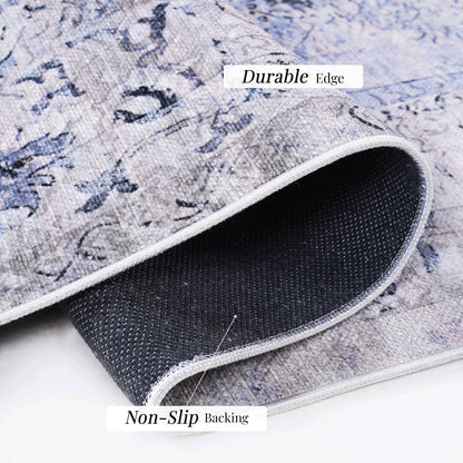 Maval - 5' X 8' Washable Area Rug - Blue / Cream