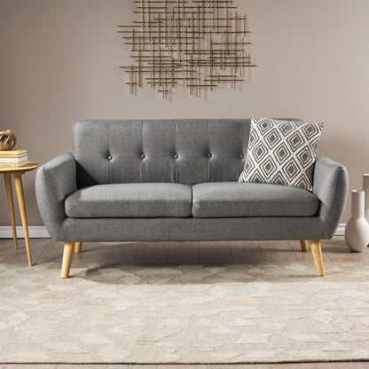 Mid Century Modern Loveseat Sofa With Button Tufted Backrest - Dark Gray