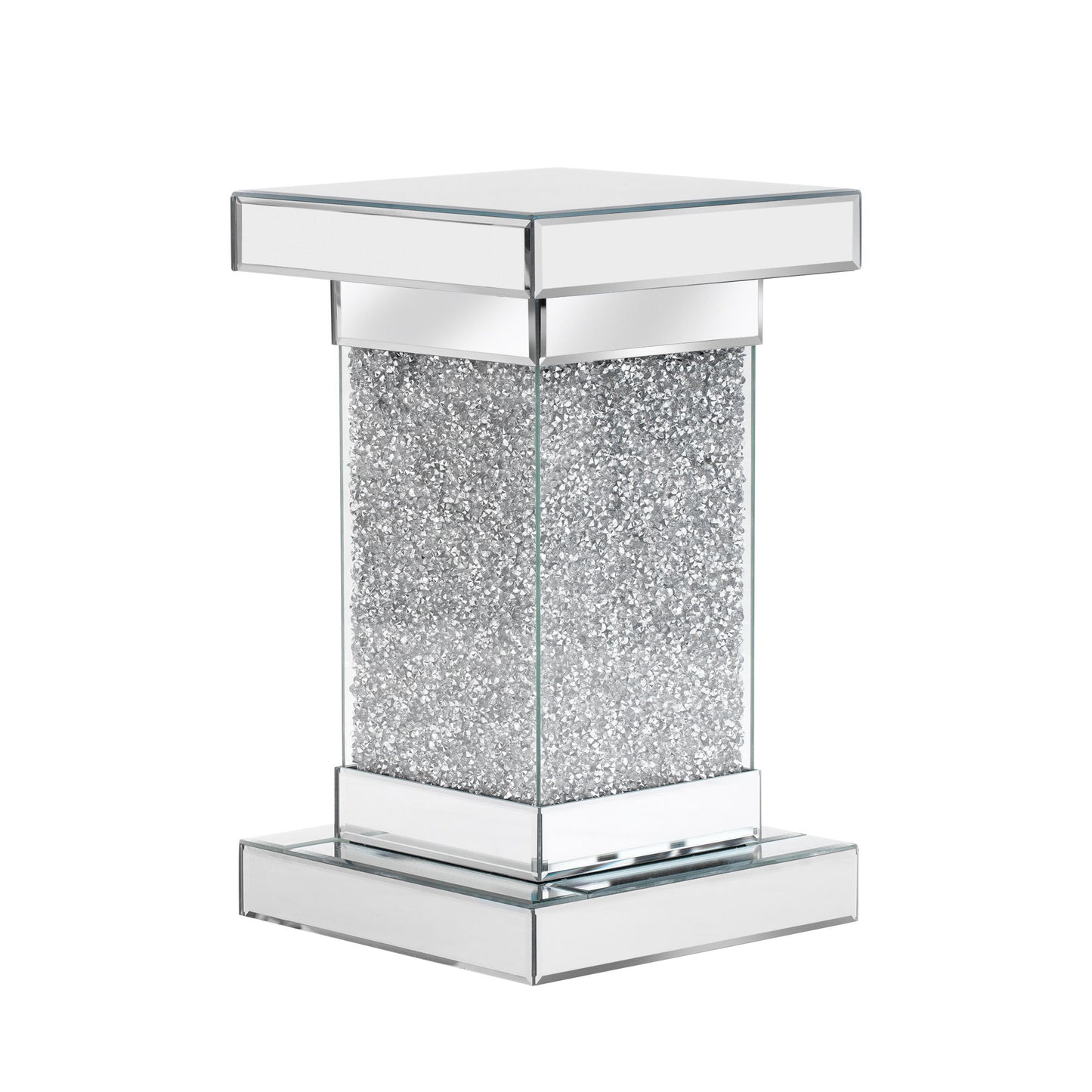 Square Mirrored End Table With Led Lights, Modern Side Table With Crushed Diamond For Living Room - Silver