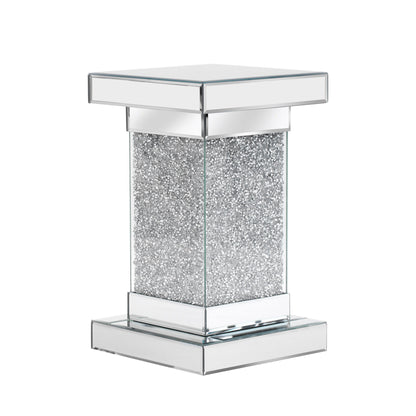 Square Mirrored End Table With Led Lights, Modern Side Table With Crushed Diamond For Living Room - Silver