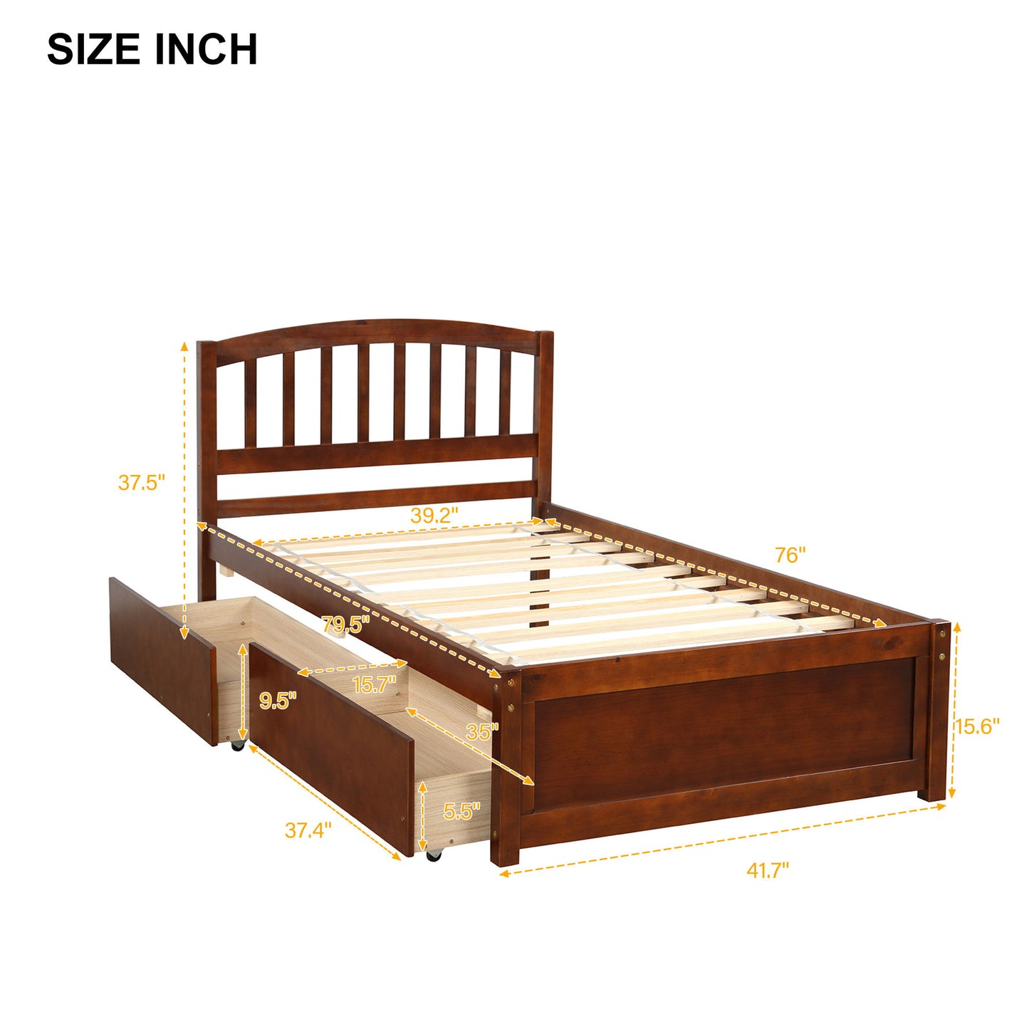 Twin Platform Storage Bed Frame With Two Drawers And Headboard - Walnut