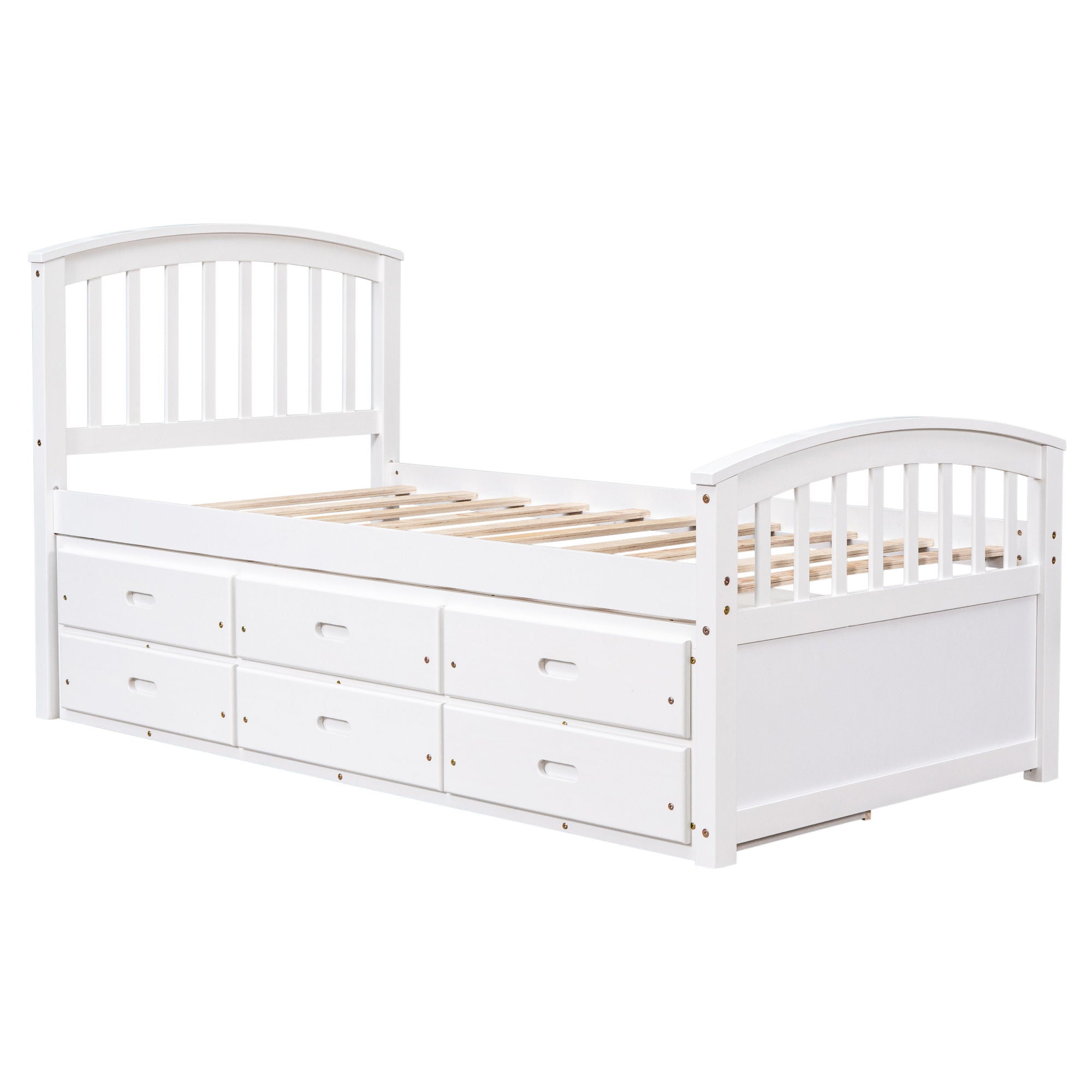 Twin Size Platform Storage Bed Solid Wood Bed With 6 Drawers - White