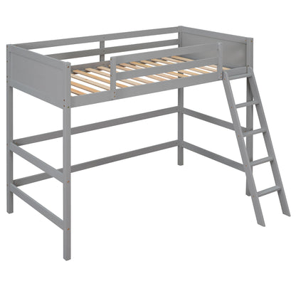 Twin Size Loft Bed With Ladder - Gray