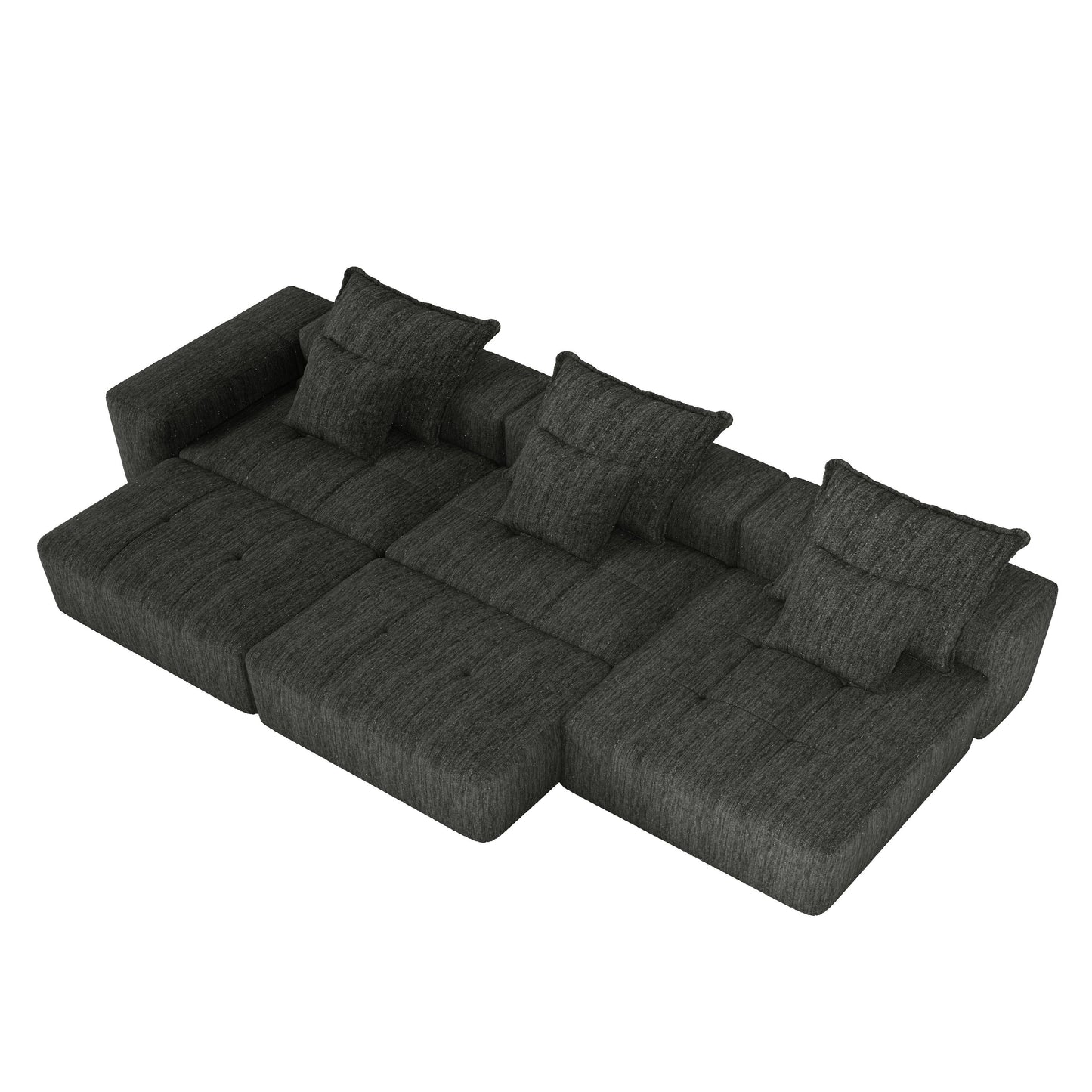 Modern Oversized Modular Sectional Sofa, Sparkling Chenille Fabric Soft Cushion Sofa With 6 Pillows, 6 Pieces Diy Combination Tufted Sofa, No Assembly Required - Black